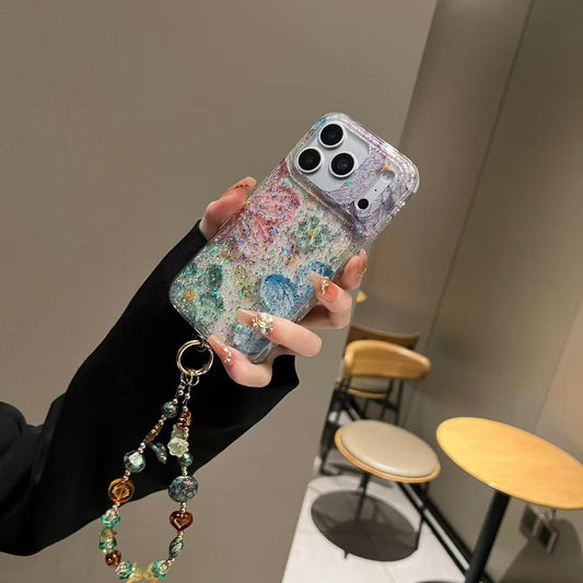 Crystal Glitter Marble iPhone Case with Wrist Strap | Transparent Sparkle Shockproof Back Cover