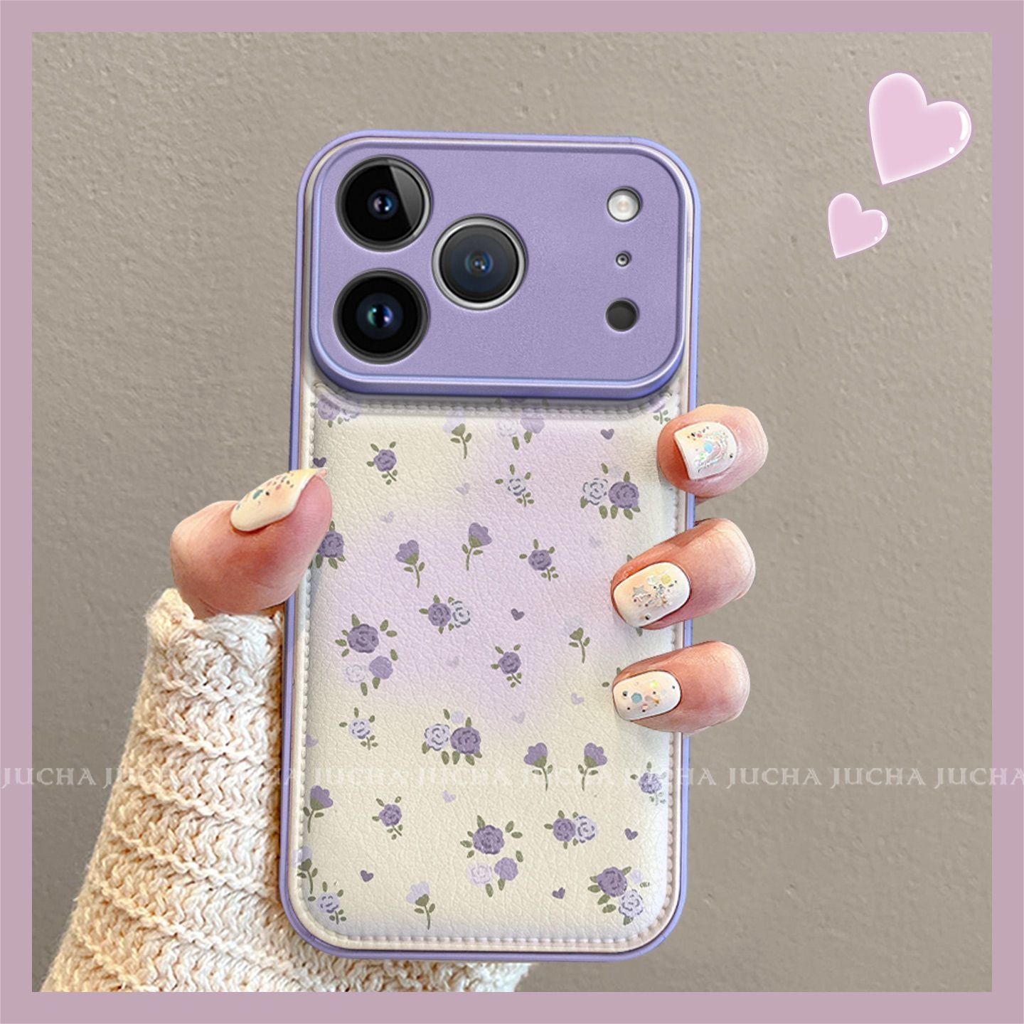 Lavender Bloom Strap Case for iPhone | Floral PU Leather Back with Wrist Strap