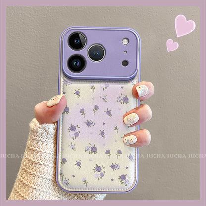 Lavender Bloom Strap Case for iPhone | Floral PU Leather Back with Wrist Strap