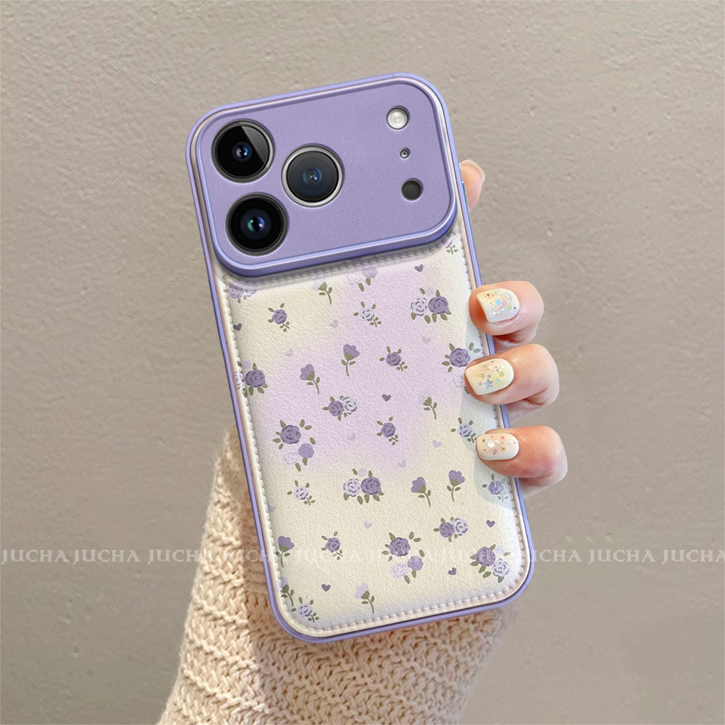 Lavender Bloom Strap Case for iPhone | Floral PU Leather Back with Wrist Strap