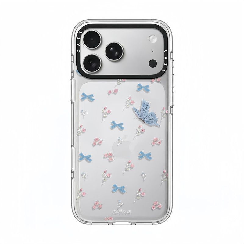 Butterfly Bow Floral Designer Transparent Phone Case with Shockproof Bumper