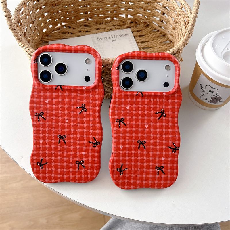 Cute Red Gingham Bow Pattern Phone Case – Aesthetic Soft Protective Back Cover