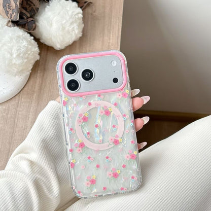 Floral Transparent Phone Case with MagSafe Ring Compatible for iPhone – Shockproof Clear Back Cover