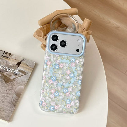 Floral Transparent Phone Case with MagSafe Ring Compatible for iPhone – Shockproof Clear Back Cover