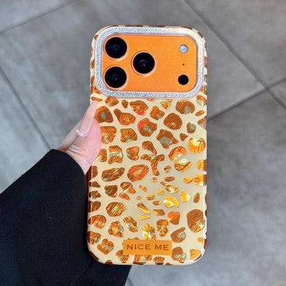 Golden Leopard Glitter Designer Phone Case with Camera Lens Protection