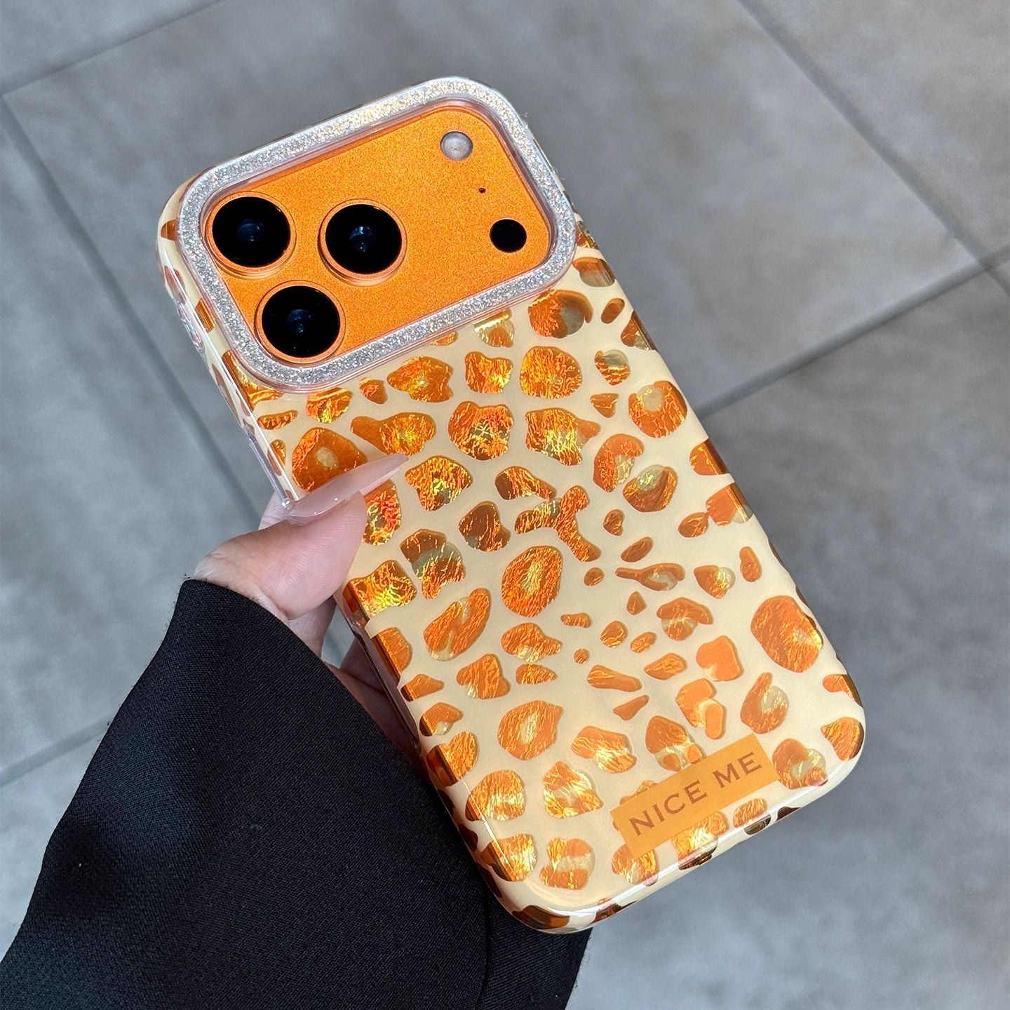 Golden Leopard Glitter Designer Phone Case with Camera Lens Protection