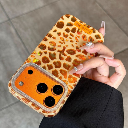 Golden Leopard Glitter Designer Phone Case with Camera Lens Protection