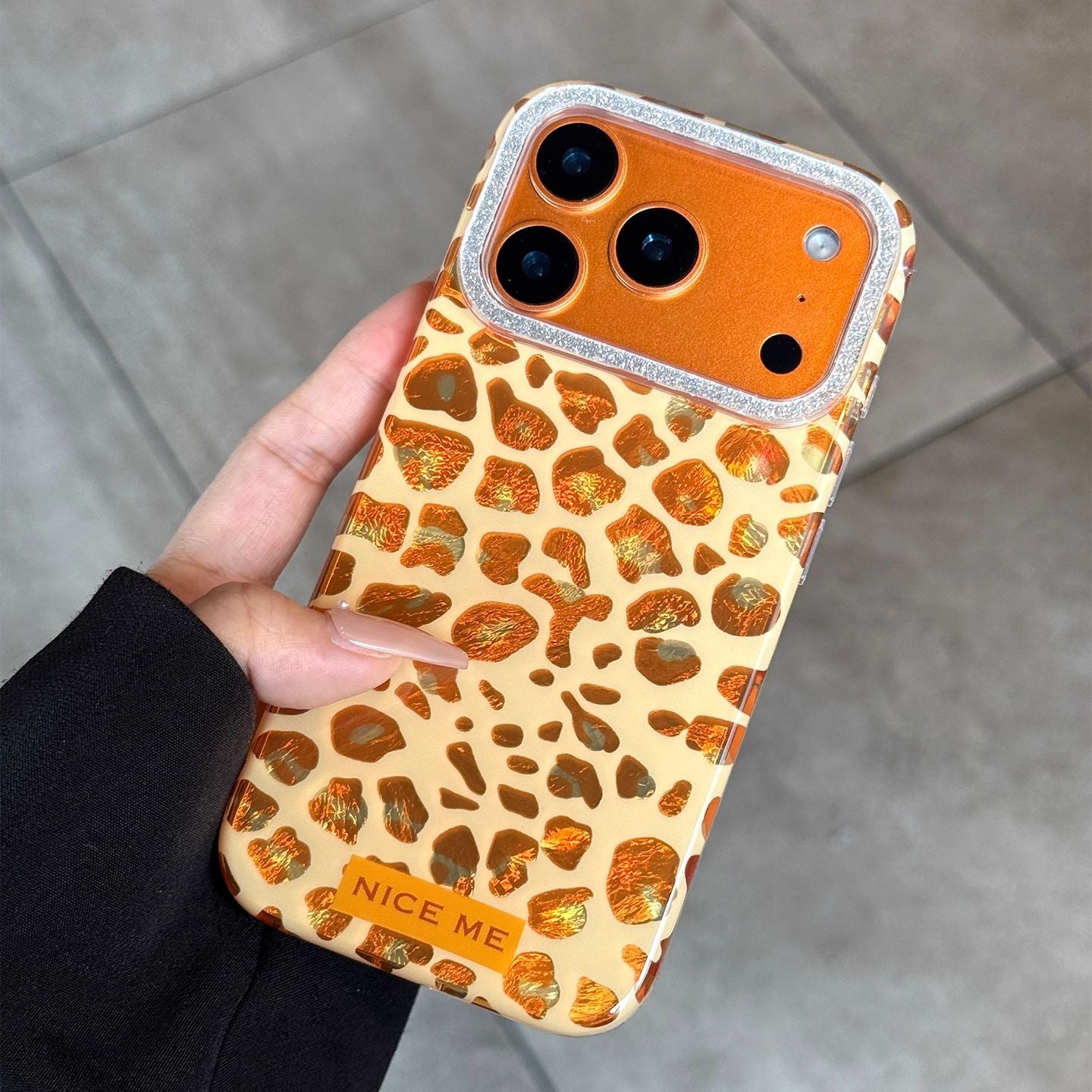 Golden Leopard Glitter Designer Phone Case with Camera Lens Protection