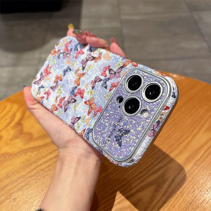 Glitter Butterfly iPhone Case with Wrist Strap | Sparkling Floral Back Cover with Shockproof Protection