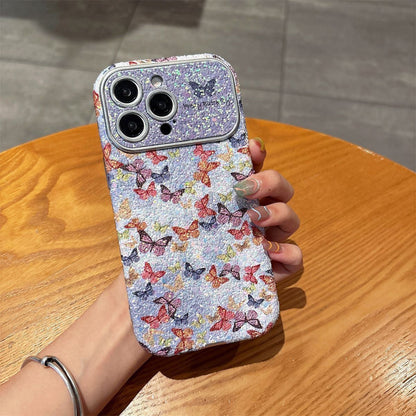 Glitter Butterfly iPhone Case with Wrist Strap | Sparkling Floral Back Cover with Shockproof Protection
