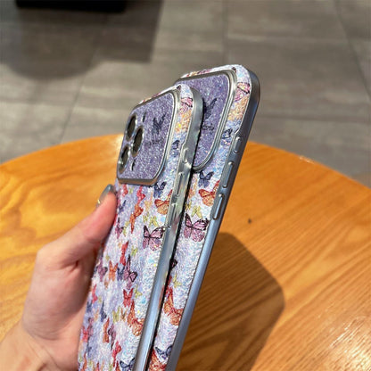 Glitter Butterfly iPhone Case with Wrist Strap | Sparkling Floral Back Cover with Shockproof Protection