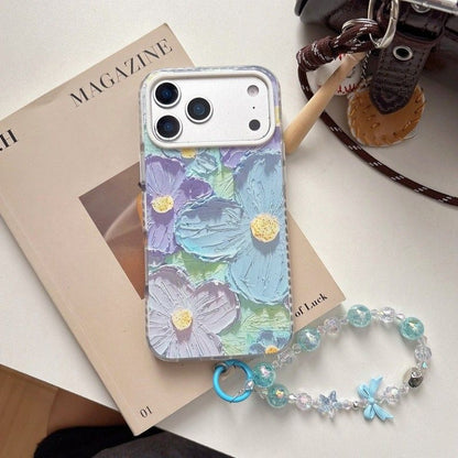 iPhone Floral Case with Flower Grip & Beaded Strap – Soft Back Cover