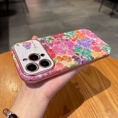 Multicolor Glitter Floral iPhone Case – Sparkle “Flower Story” Designer Cover