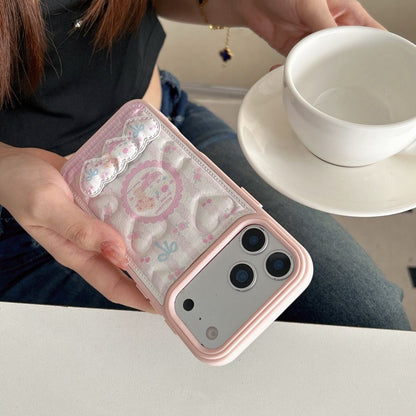 Cute Pastel Pink Heart iPhone Case with Card Holder – Soft Wallet Style Cover