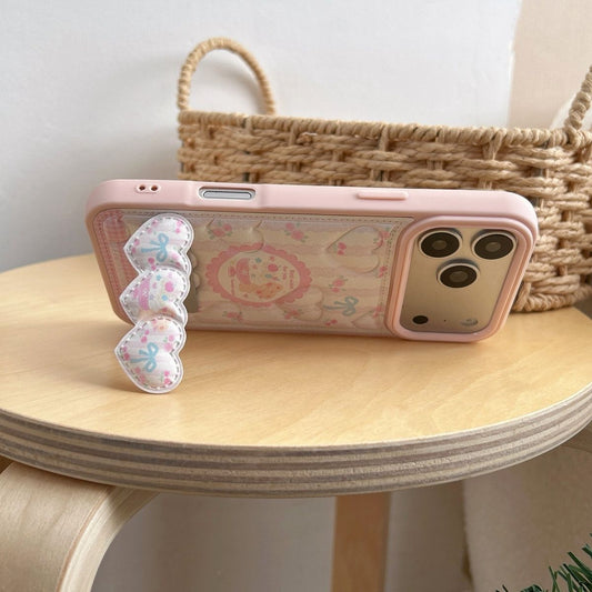 Cute Pastel Pink Heart iPhone Case with Card Holder – Soft Wallet Style Cover