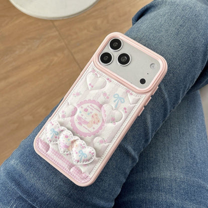 Cute Pastel Pink Heart iPhone Case with Card Holder – Soft Wallet Style Cover