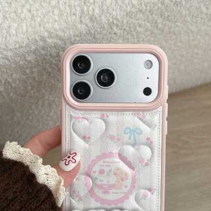 Cute Pastel Pink Heart iPhone Case with Card Holder – Soft Wallet Style Cover