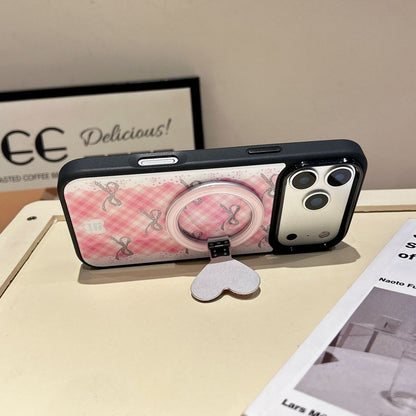iPhone Pink Heart Ring Holder Case with Check Pattern – Soft Back Cover