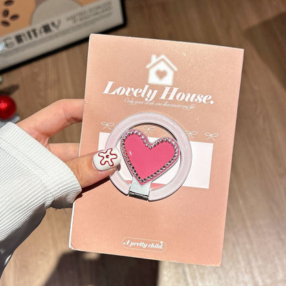 iPhone Pink Heart Ring Holder Case with Check Pattern – Soft Back Cover