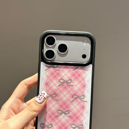 iPhone Pink Heart Ring Holder Case with Check Pattern – Soft Back Cover