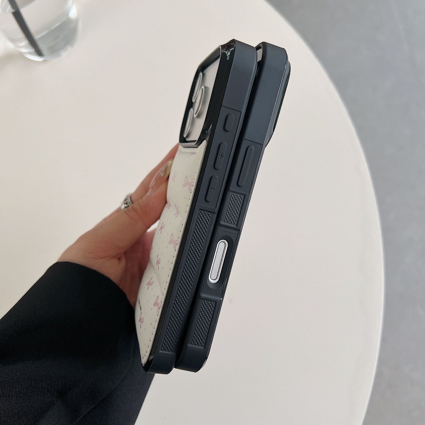 Cute Bow Pocket Phone Case with Card Holder – Aesthetic Quote & Ribbon Design