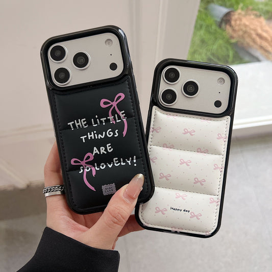 Cute Bow Pocket Phone Case with Card Holder – Aesthetic Quote & Ribbon Design