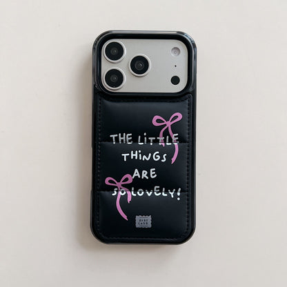Cute Bow Pocket Phone Case with Card Holder – Aesthetic Quote & Ribbon Design