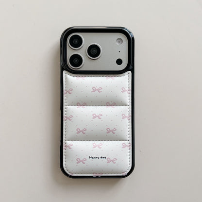 Cute Bow Pocket Phone Case with Card Holder – Aesthetic Quote & Ribbon Design