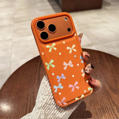 Cute Bow Pocket Phone Case – Pastel Yellow Card Holder Back Cover