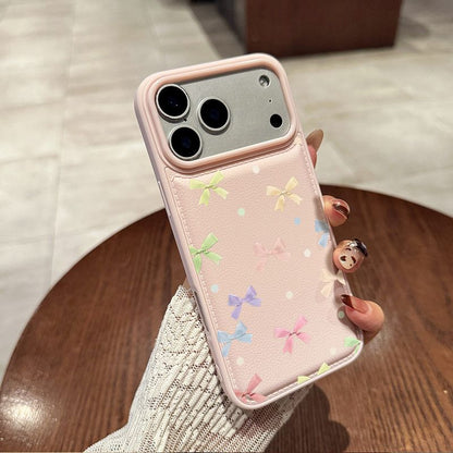 Cute Bow Pocket Phone Case – Pastel Yellow Card Holder Back Cover