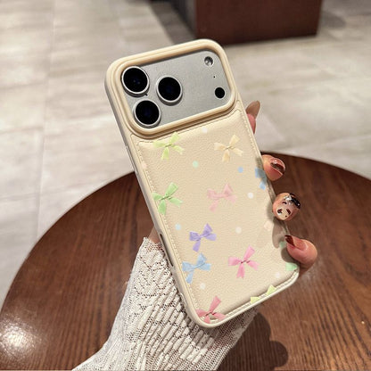 Cute Bow Pocket Phone Case – Pastel Yellow Card Holder Back Cover