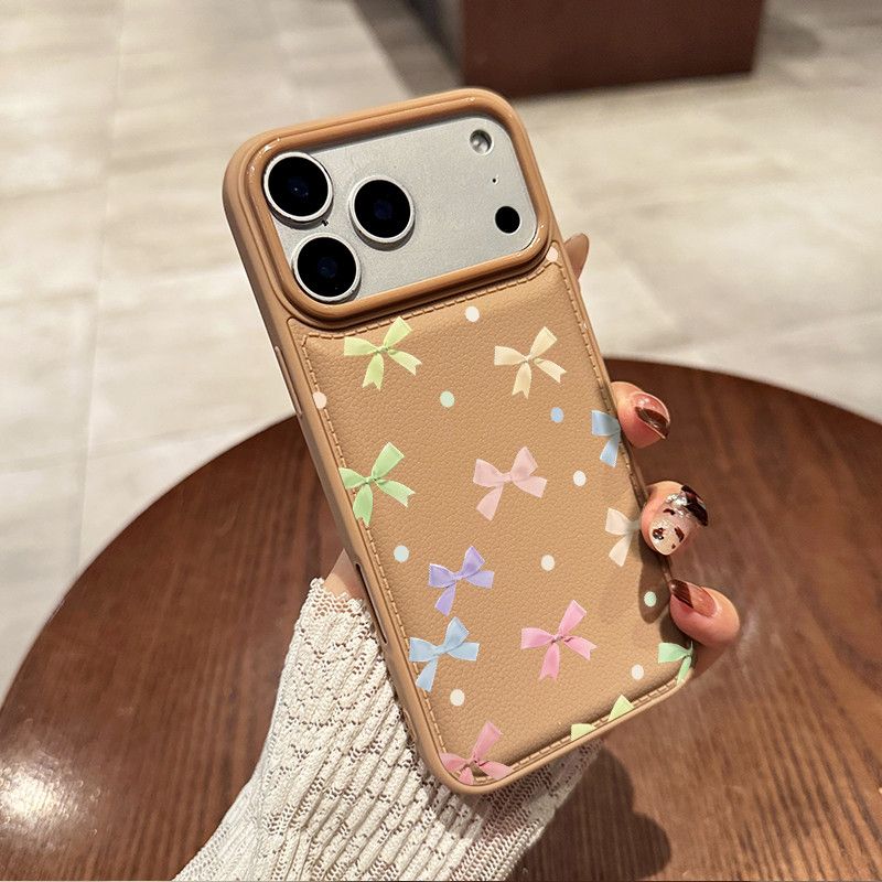 Cute Bow Pocket Phone Case – Pastel Yellow Card Holder Back Cover