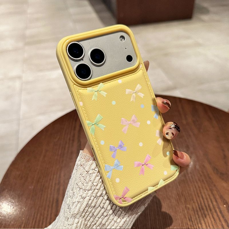 Cute Bow Pocket Phone Case – Pastel Yellow Card Holder Back Cover