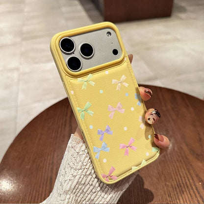 Cute Bow Pocket Phone Case – Pastel Yellow Card Holder Back Cover
