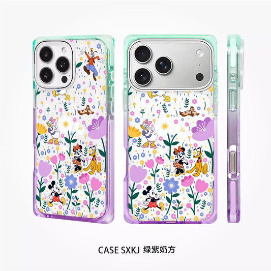 Cute Cartoon Floral iPhone Case | Transparent Color-Edge Shockproof Back Cover