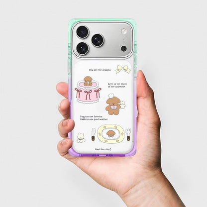 iPhone Transparent Cartoon Bear Print Case with Gradient Border – Soft Cover