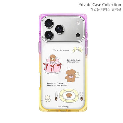 iPhone Transparent Cartoon Bear Print Case with Gradient Border – Soft Cover