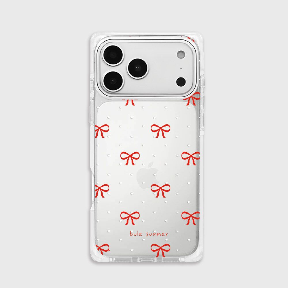 iPhone Transparent Bow Print Case with Red Border – Soft Protective Cover