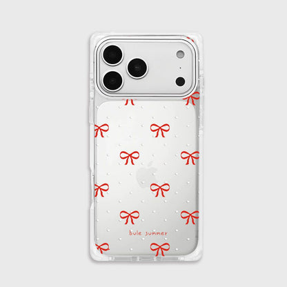 iPhone Transparent Bow Print Case with Red Border – Soft Protective Cover