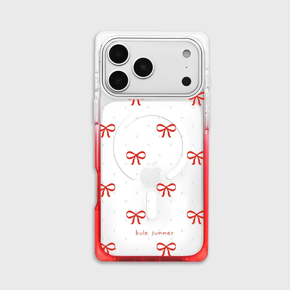iPhone Transparent Bow Print Case with Red Border – Soft Protective Cover