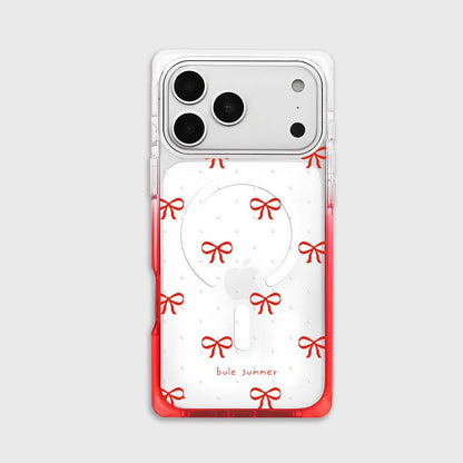 iPhone Transparent Bow Print Case with Red Border – Soft Protective Cover