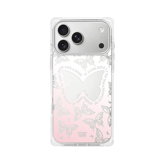 Butterfly Glow Transparent iPhone Case with Soft Pink Gradient | Shockproof Clear Back Cover with Premium Print