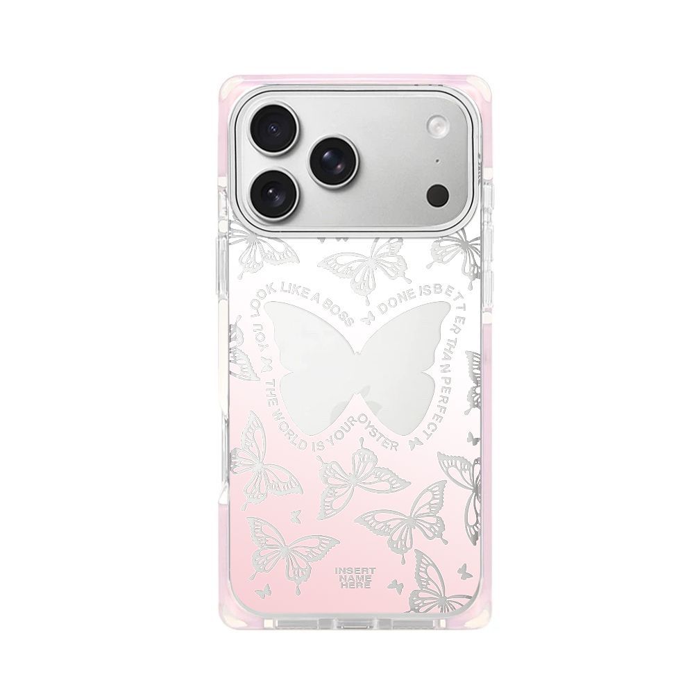 Butterfly Glow Transparent iPhone Case with Soft Pink Gradient | Shockproof Clear Back Cover with Premium Print