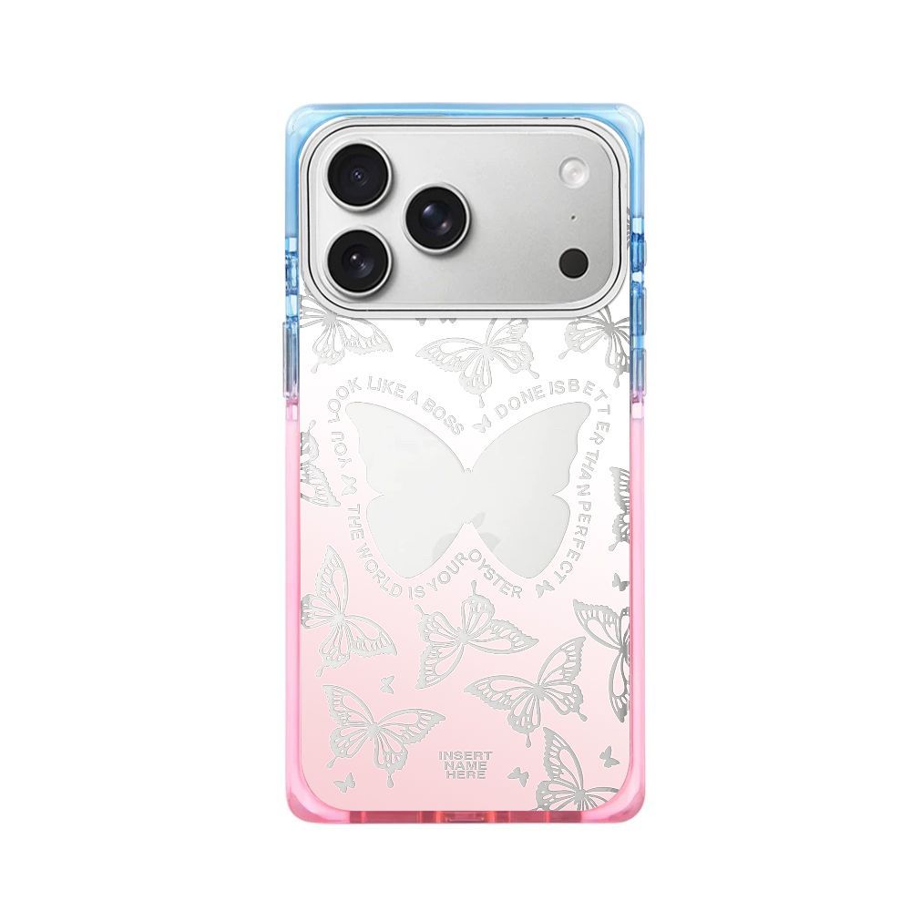 Butterfly Glow Transparent iPhone Case with Soft Pink Gradient | Shockproof Clear Back Cover with Premium Print