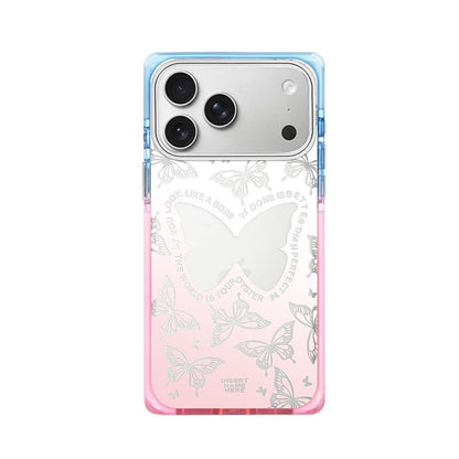 Butterfly Glow Transparent iPhone Case with Soft Pink Gradient | Shockproof Clear Back Cover with Premium Print