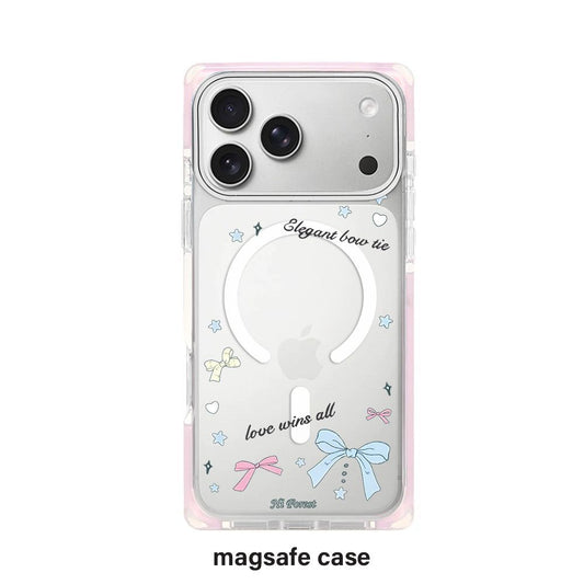 Elegant Bow Tie MagSafe iPhone Case | Pastel Cute Design Transparent Shockproof Back Cover