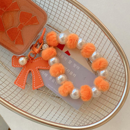 Orange Bow Aesthetic iPhone Case with Beaded Charm | Clear Glitter Shockproof Back Cover