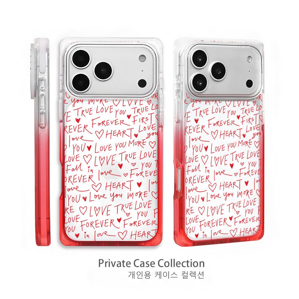 Love Script Transparent iPhone Case with Red Border | Romantic Heart Print Clear Back Cover