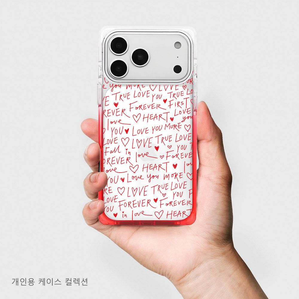 Love Script Transparent iPhone Case with Red Border | Romantic Heart Print Clear Back Cover
