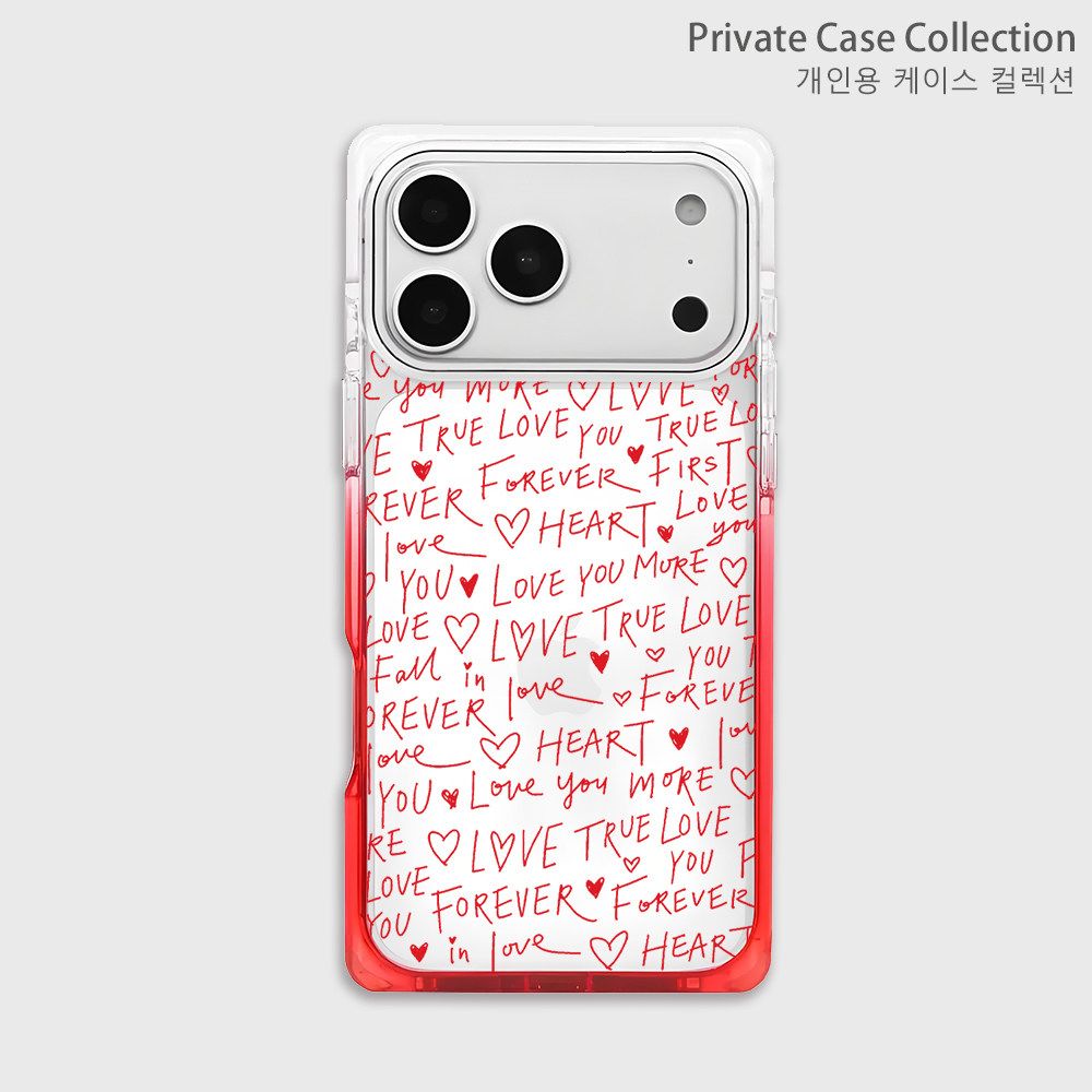 Love Script Transparent iPhone Case with Red Border | Romantic Heart Print Clear Back Cover